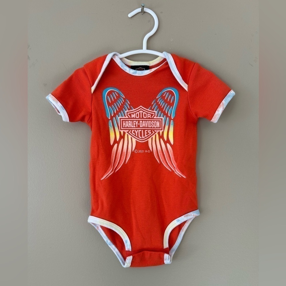 Harley-Davidson red/pink tie dye baby girl onesie matching bib size 12 months